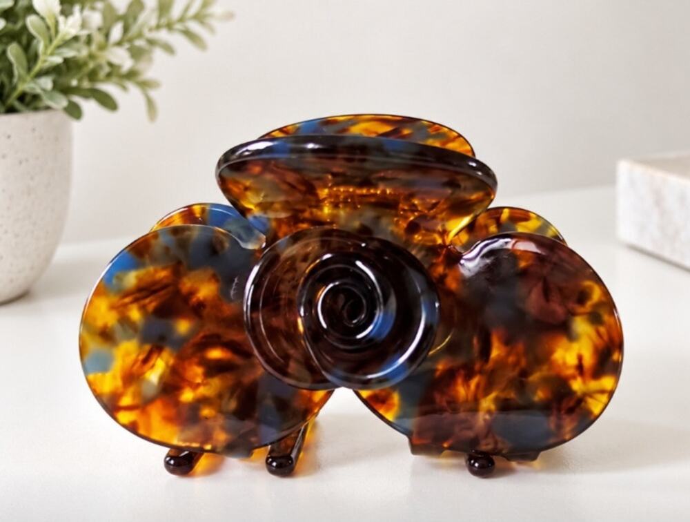 Acetate Floral Hair Claw Clip Brown Marble New